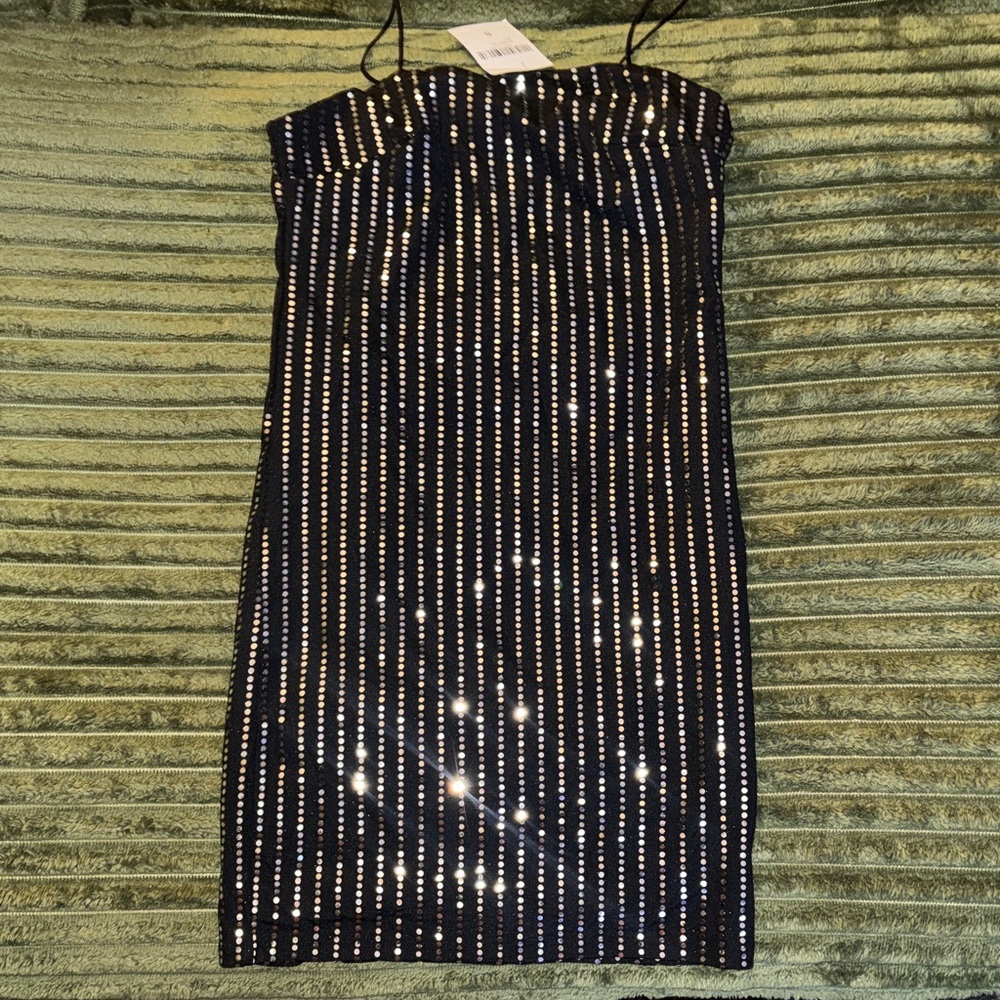 Forever 21 Black Sequin Striped Mini Dress